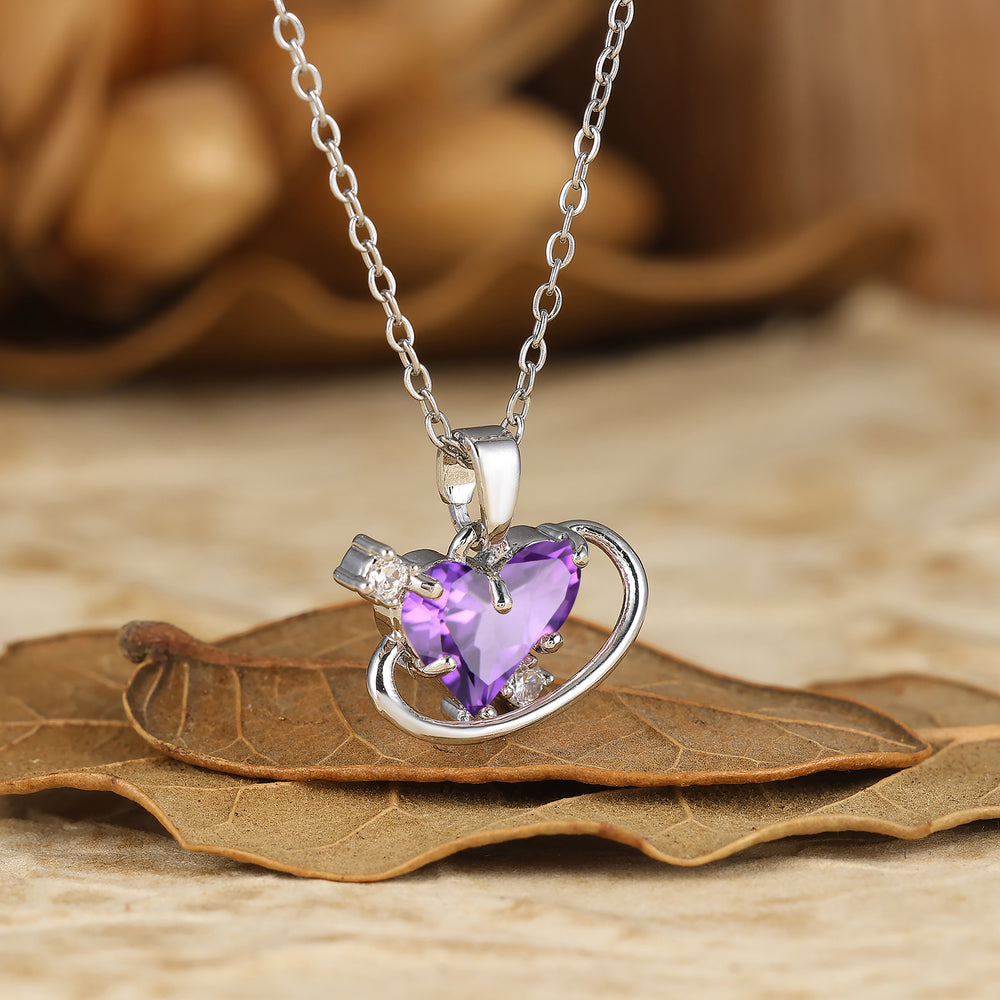 925 Sterling Silver Natural Amethyst Heart Pendant Necklace 14K Gold Neckalce Perfect Birthday Gift