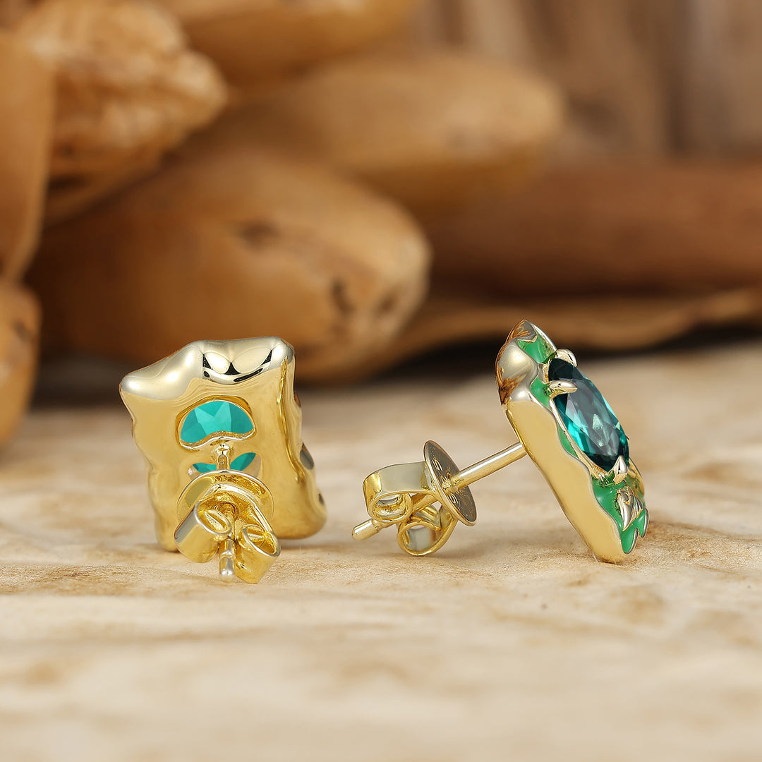 Green Enamel Emerlad Stud Earrings Natural Inspired May Birthstone Earrings For Her -  Esdomera.com