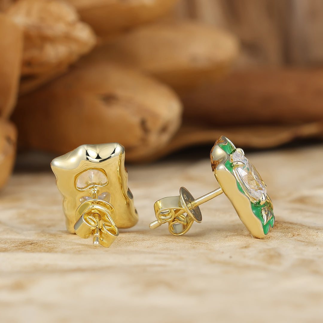 Art Deco Green Enamel Oval Moissanite Stud Earrings Sterling Silver Women Earrings -  Esdomera.com