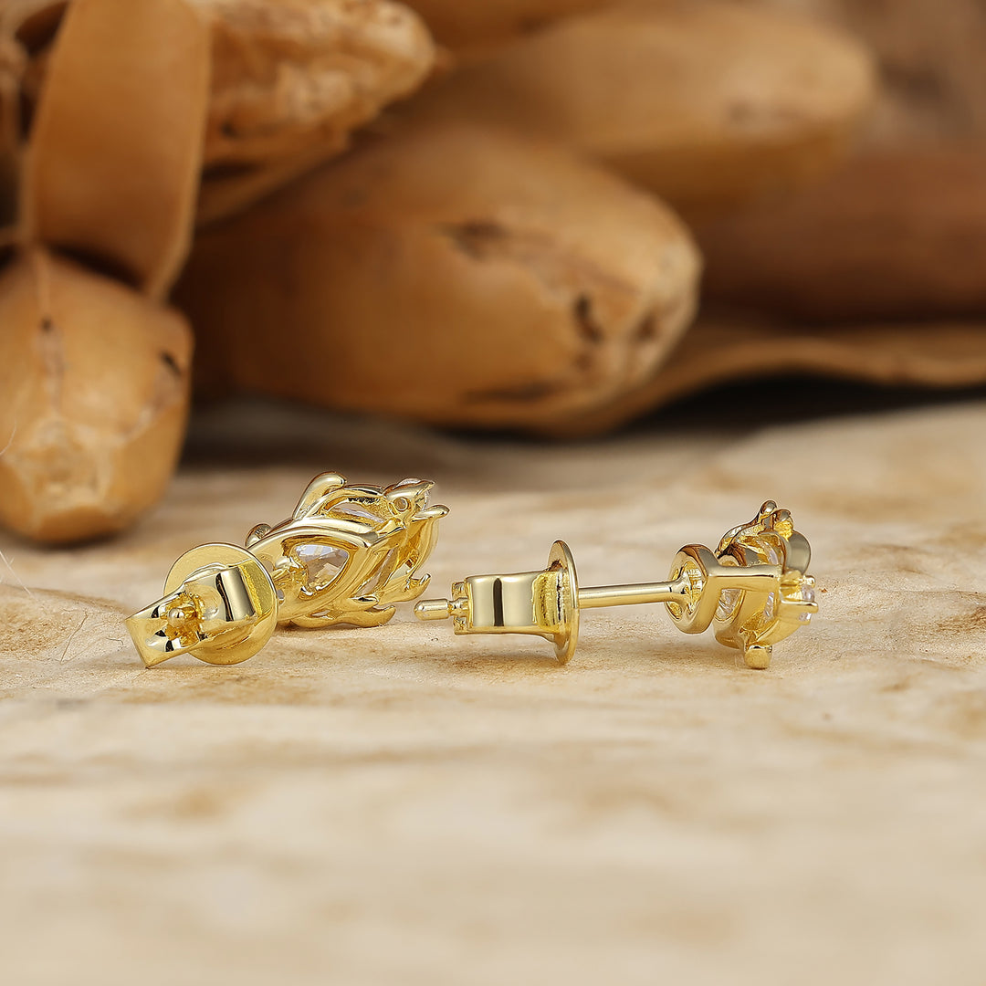 Aretes tipo stud de moissanita marquesa inspirados en enredaderas de la naturaleza, racimo de hojas y ramitas, piedra natal de abril, para mujer