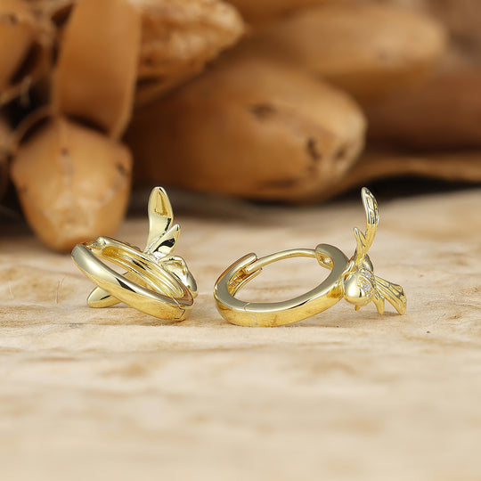 3D Bumblebee Pave Moissanite Hoop Earrings Art Nouveau & Natural Bride Statement Earrings