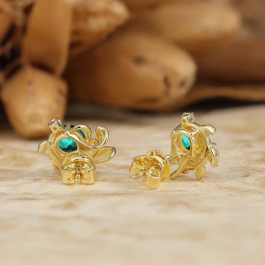 Natural Inspired Round Emerald Stud Earrings Enveloped Leaf Sprig Wedding Earrings For Women -  Esdomera.com