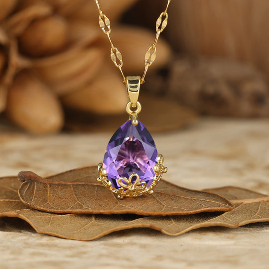 Elegant Gold Filigree Crown 1.5CT Pear Cut Moss Agate Pendant Necklace Anniversary Gift