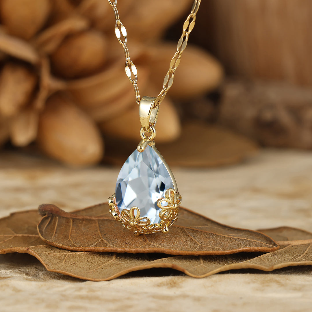 Elegant Gold Filigree Crown 1.5CT Pear Cut Moss Agate Pendant Necklace Anniversary Gift