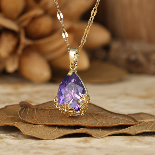 Elegant Gold Filigree Crown 1.5CT Pear Cut Moss Agate Pendant Necklace Anniversary Gift