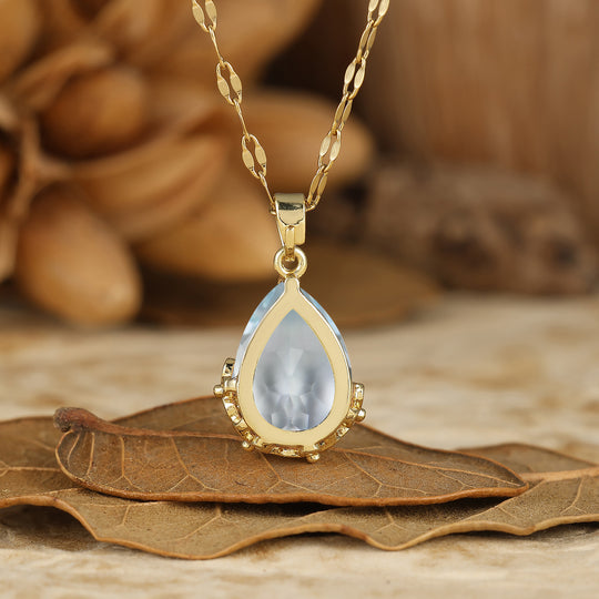 Elegant Gold Filigree Crown 1.5CT Pear Cut Moss Agate Pendant Necklace Anniversary Gift