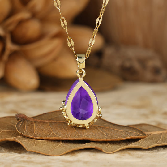 Elegant Gold Filigree Crown 1.5CT Pear Cut Moss Agate Pendant Necklace Anniversary Gift