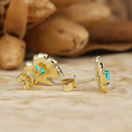 Green Leaf Design Round Emerald Earrings Handmade Enamel Coated Stud Earrings -  Esdomera.com