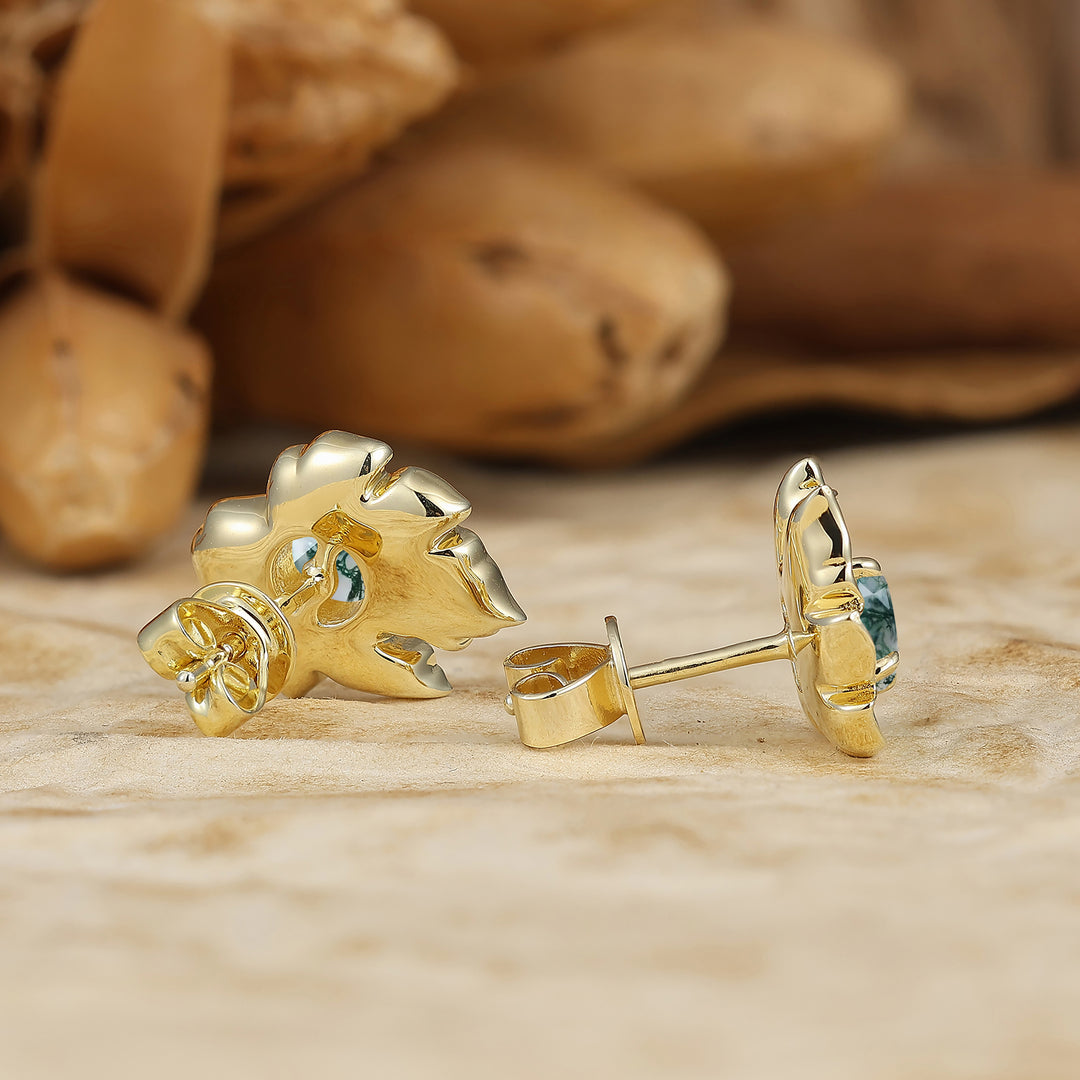Leaf Enamel Coated Design Earrings Artisan Round Moss Agate Stud Earrings -  Esdomera.com