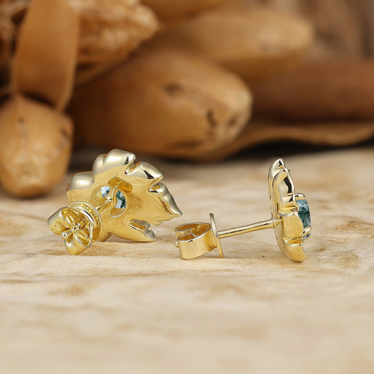 Leaf Enamel Coated Design Earrings Artisan Round Moss Agate Stud Earrings -  Esdomera.com