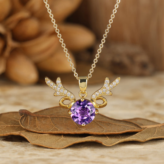 Deer Antler Style Moss Agate Pendant Round Cut Natural Moss Agate Pendant Necklace For Her