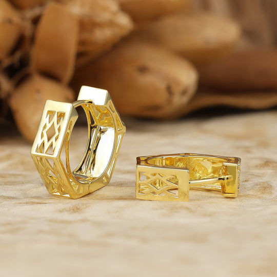Hollow-Geometric aretes de aro plateados y dorados K huecos para novia vanguardista y matrimonio