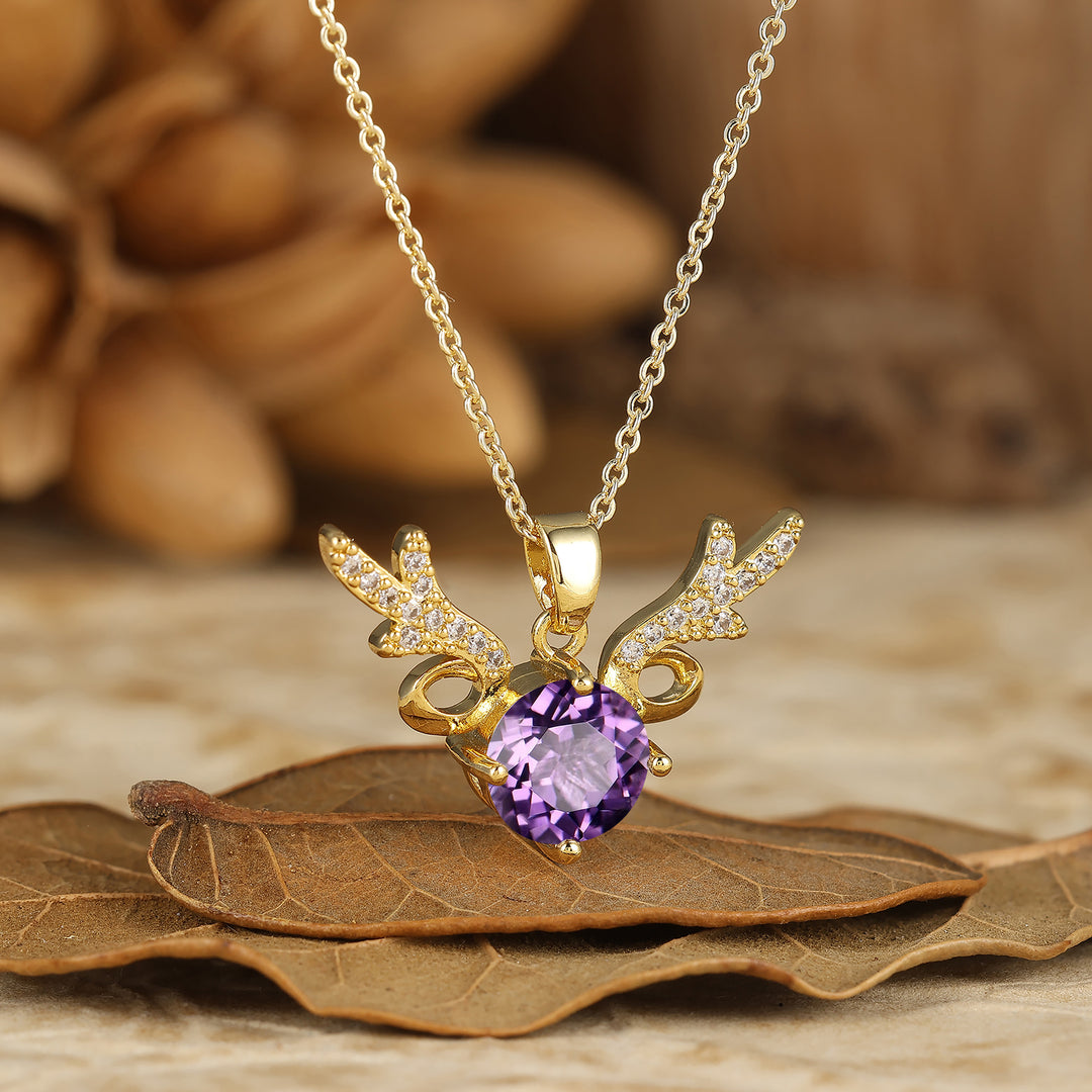 Deer Antler Style Moss Agate Pendant Round Cut Natural Moss Agate Pendant Necklace For Her