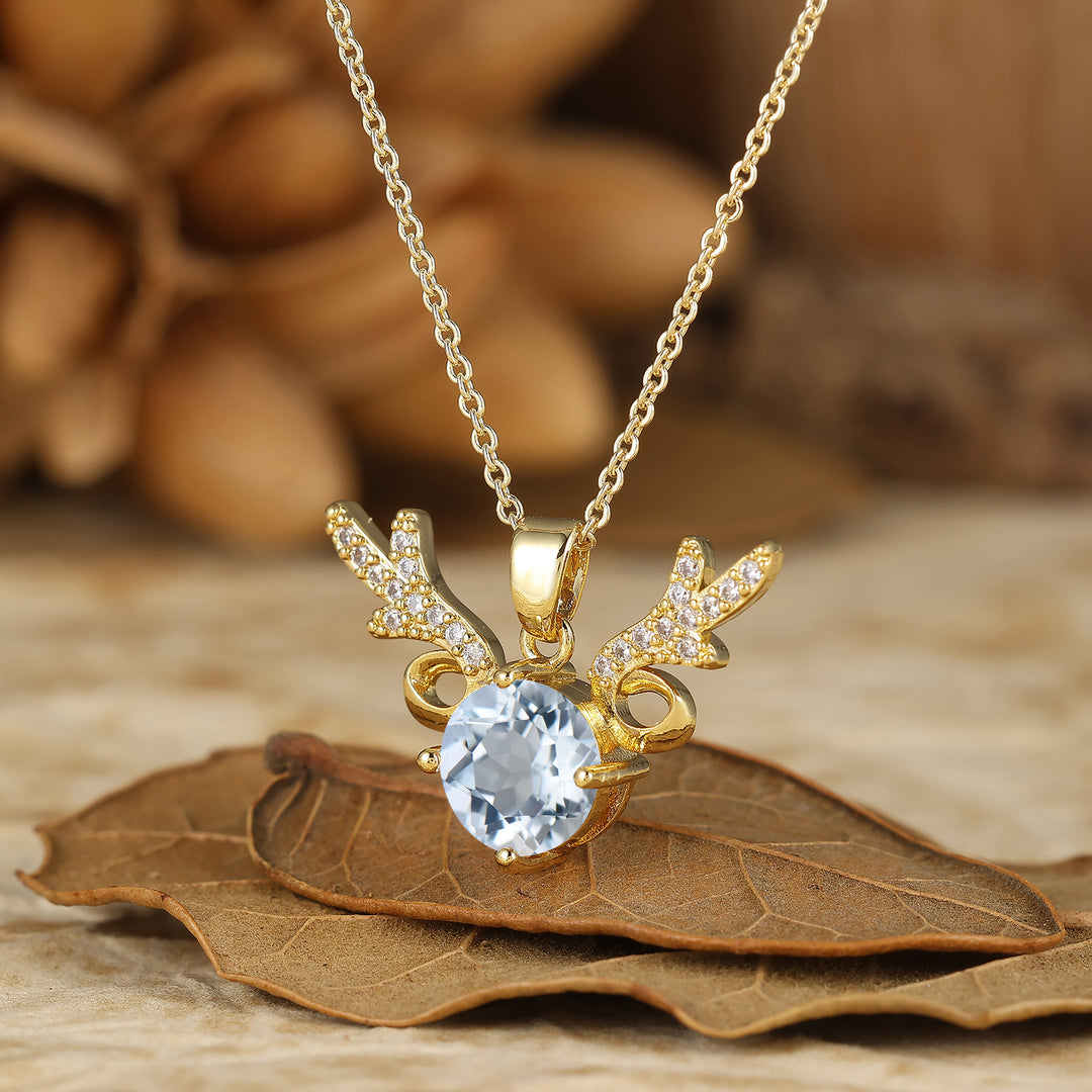 Deer Antler Style Moss Agate Pendant Round Cut Natural Moss Agate Pendant Necklace For Her