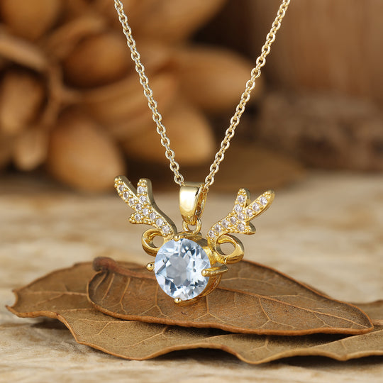 Deer Antler Style Moss Agate Pendant Round Cut Natural Moss Agate Pendant Necklace For Her