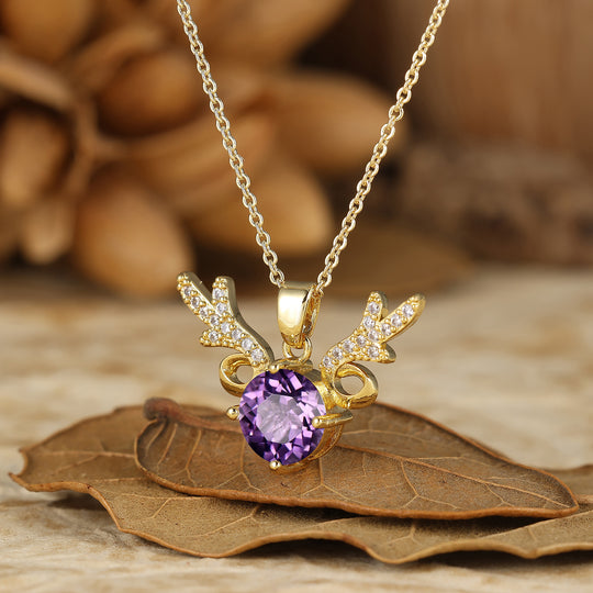 Deer Antler Style Moss Agate Pendant Round Cut Natural Moss Agate Pendant Necklace For Her