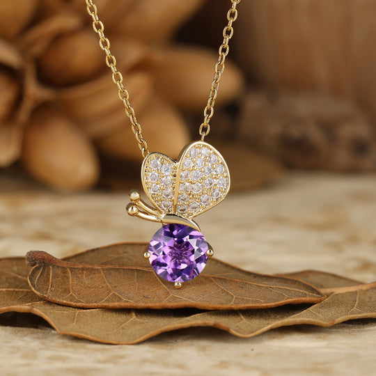 Collana con Ciondolo Rotondo in Agata Muschiata Farfalla Fantasiosa Collana Elegante da Donna Regalo