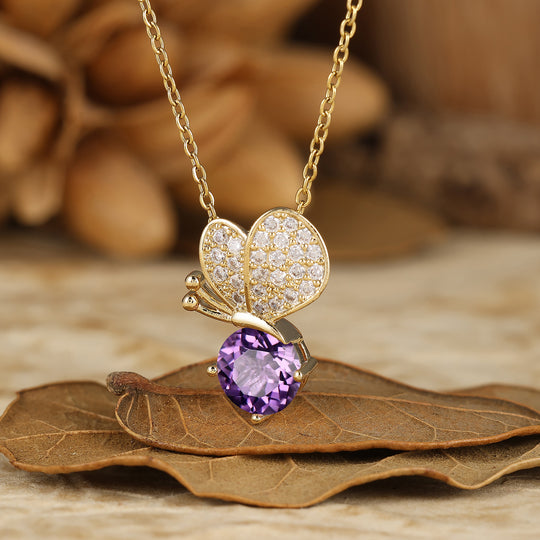 Collana con Ciondolo Rotondo in Agata Muschiata Farfalla Fantasiosa Collana Elegante da Donna Regalo