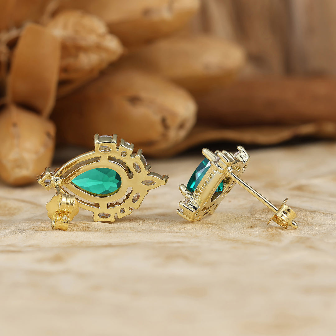 Elegant Pear Emerald Stud Earring Milgrain Wedding Earrings 14K Solid Gold Earring For Her -  Esdomera.com