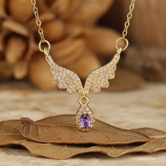 Unique Pendentif Collier en Agate Mousse Naturelle en Forme d'Aile d'Ange pour Anniversaire et Mariage