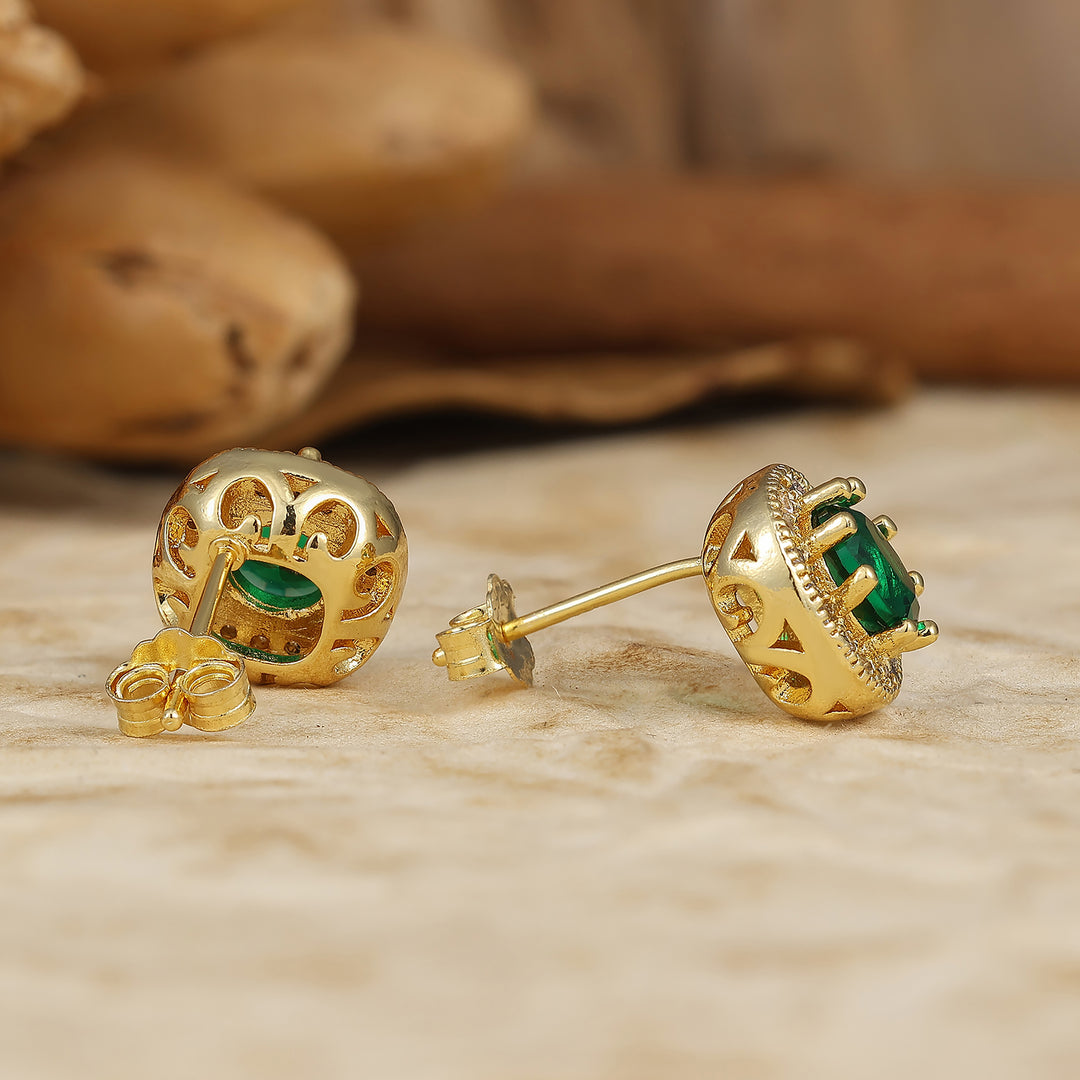 Dainty Round Emerald Stud Earrings Halo Bridal Wedding Earrings Women Gift -  Esdomera.com