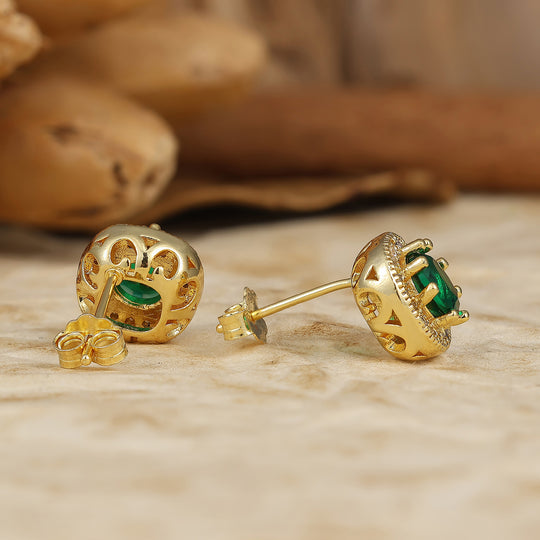 Dainty Round Emerald Stud Earrings Halo Bridal Wedding Earrings Women Gift -  Esdomera.com