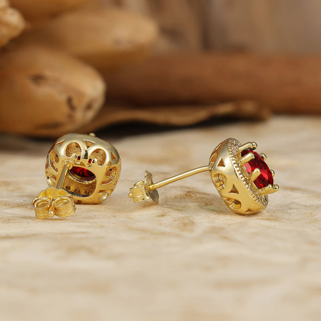 Minimalist Round Ruby Halo Stud Earrings July Birthstone Earrings Bridal Weddding Earrings -  Esdomera.com