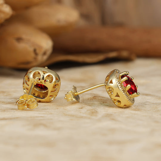 Minimalist Round Ruby Halo Stud Earrings July Birthstone Earrings Bridal Weddding Earrings -  Esdomera.com