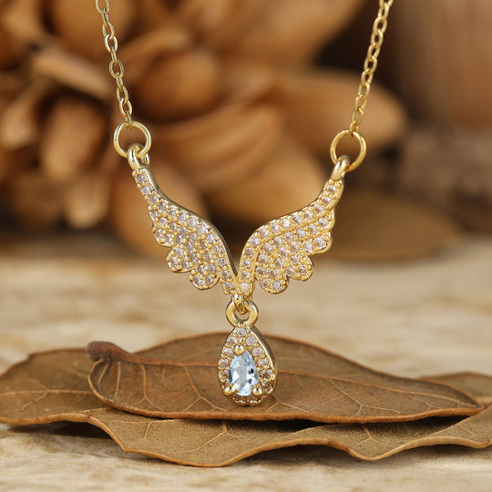 Collier pendentif antique en forme d'aile d'ange en or rose massif avec améthyste, pendentif de mariage pour anniversaire