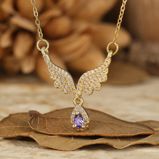 Unique Pendentif Collier en Agate Mousse Naturelle en Forme d'Aile d'Ange pour Anniversaire et Mariage