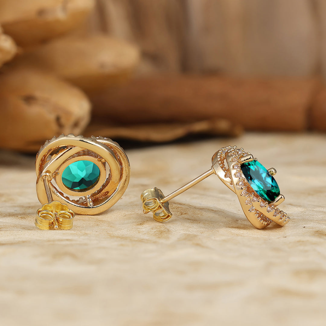 Unique Round Emerald Stud Earrings Intertwined Design 14K Gold Earrings For Her -  Esdomera.com
