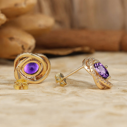 Amethyst Solid Gold Stud Earrings Circle Earrings For Women Pavé Stud Earrings -  Esdomera.com