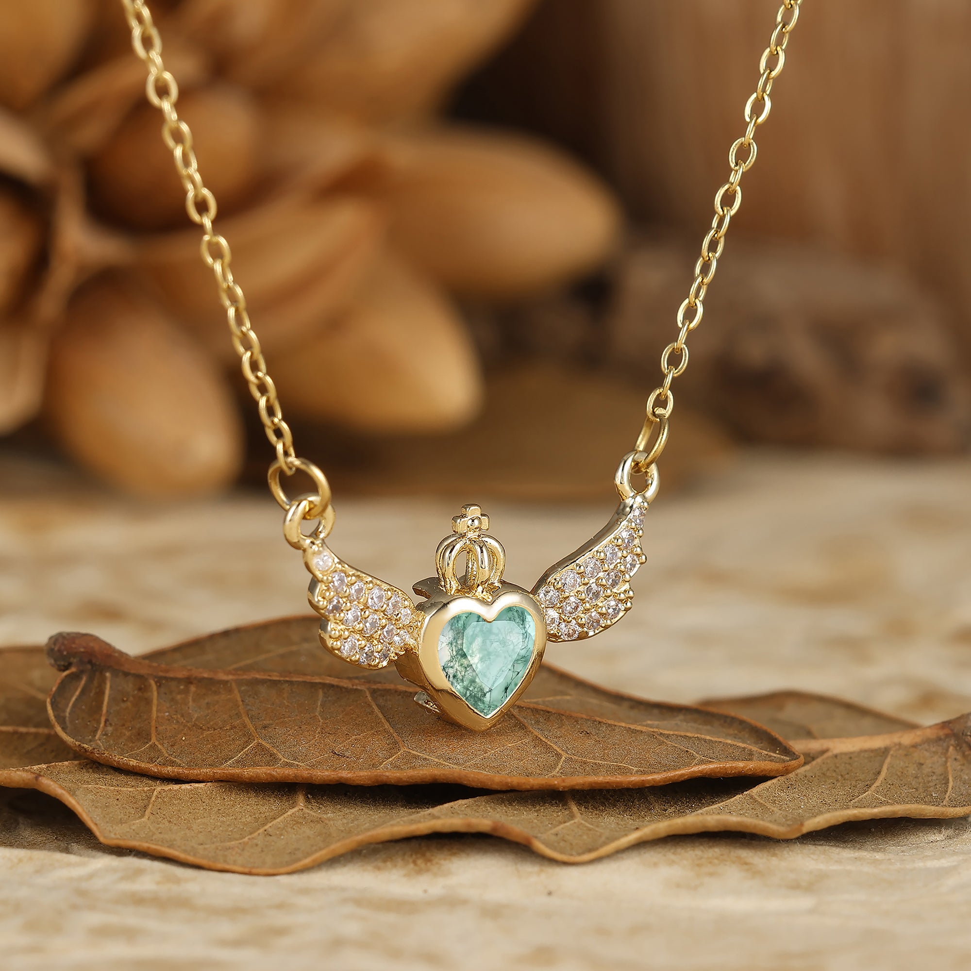 Mystical Angel Wing Heart Cut Amethyst Pendant Necklace 14K Gold Brida