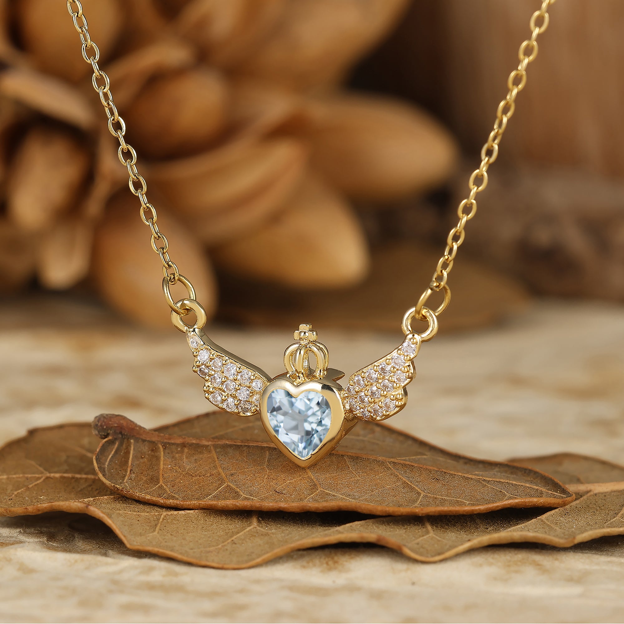 Mystical Angel Wing Heart Cut Amethyst Pendant Necklace 14K Gold Brida