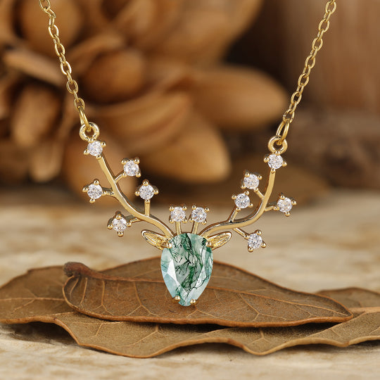 Pendentif en aigue-marine taille poire au design délicat de bois de cerf, collier S925 pour femmes
