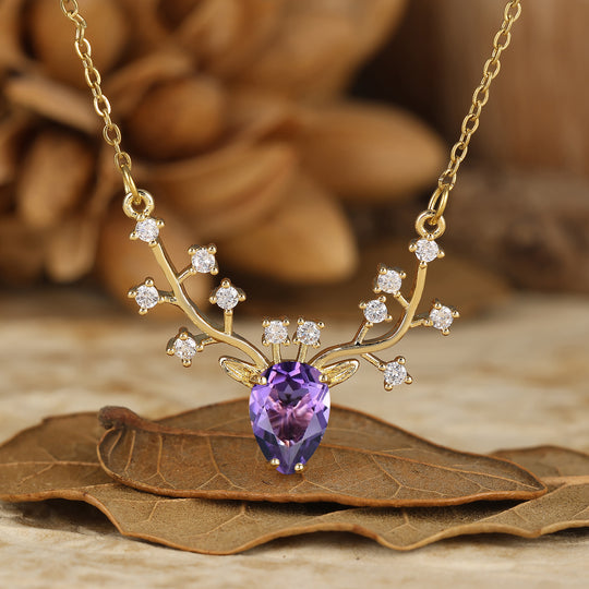 Pendentif en aigue-marine taille poire au design délicat de bois de cerf, collier S925 pour femmes