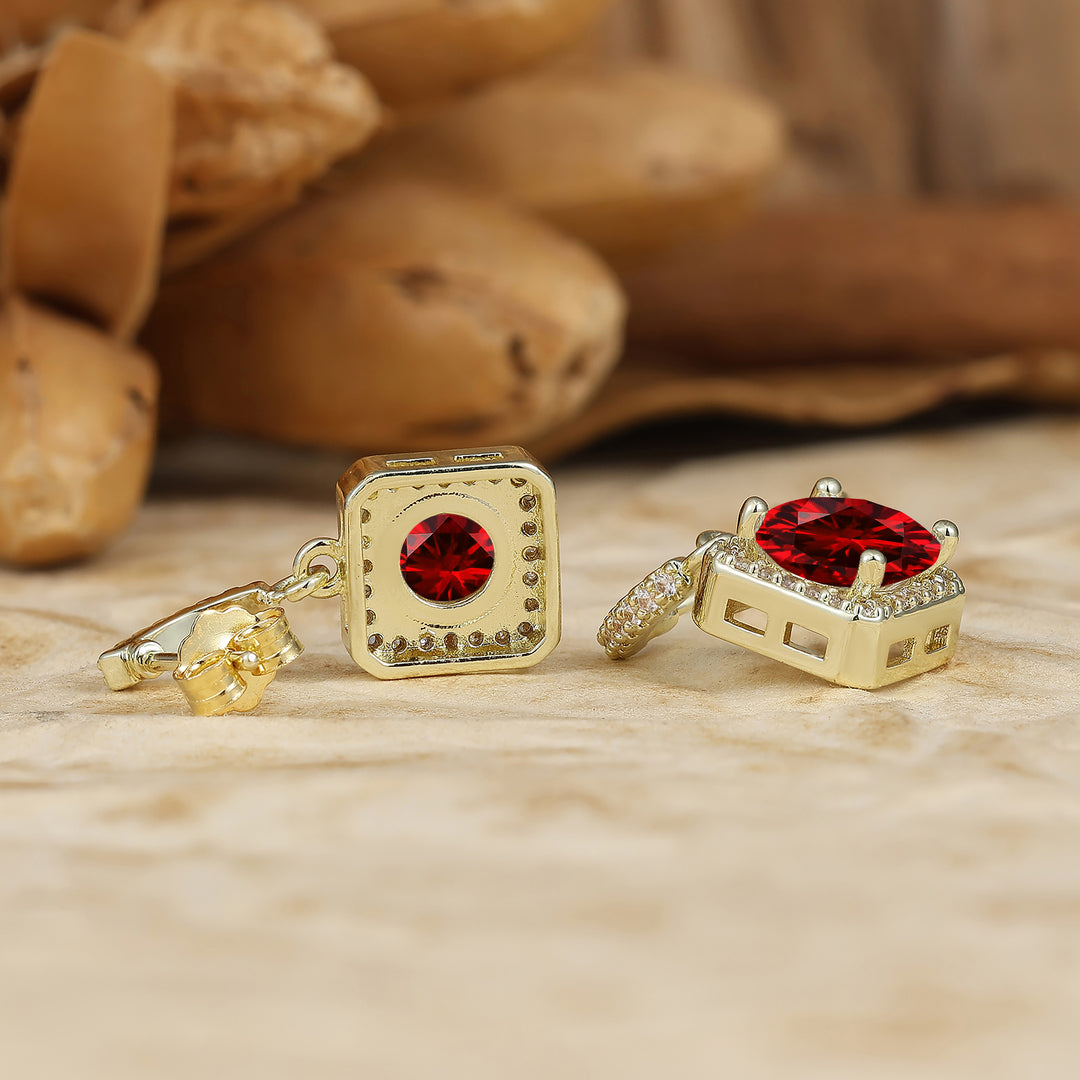 Round Ruby Halo Earrings For Her Ruby Gemstone Dangle Drops Wedding Earings -  Esdomera.com
