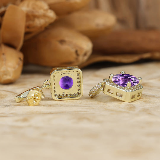 Vintage Round Amethyst Drop Earrings 14k Yellow Gold Women Wedding Earings -  Esdomera.com