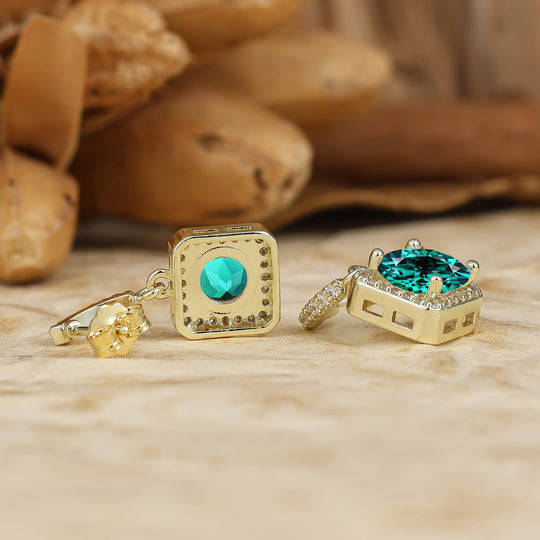 Vintage 1.25CT Round Emerald Drop Earrings Halo Dangle Earrings May Birthstone Earrings For Her -  Esdomera.com