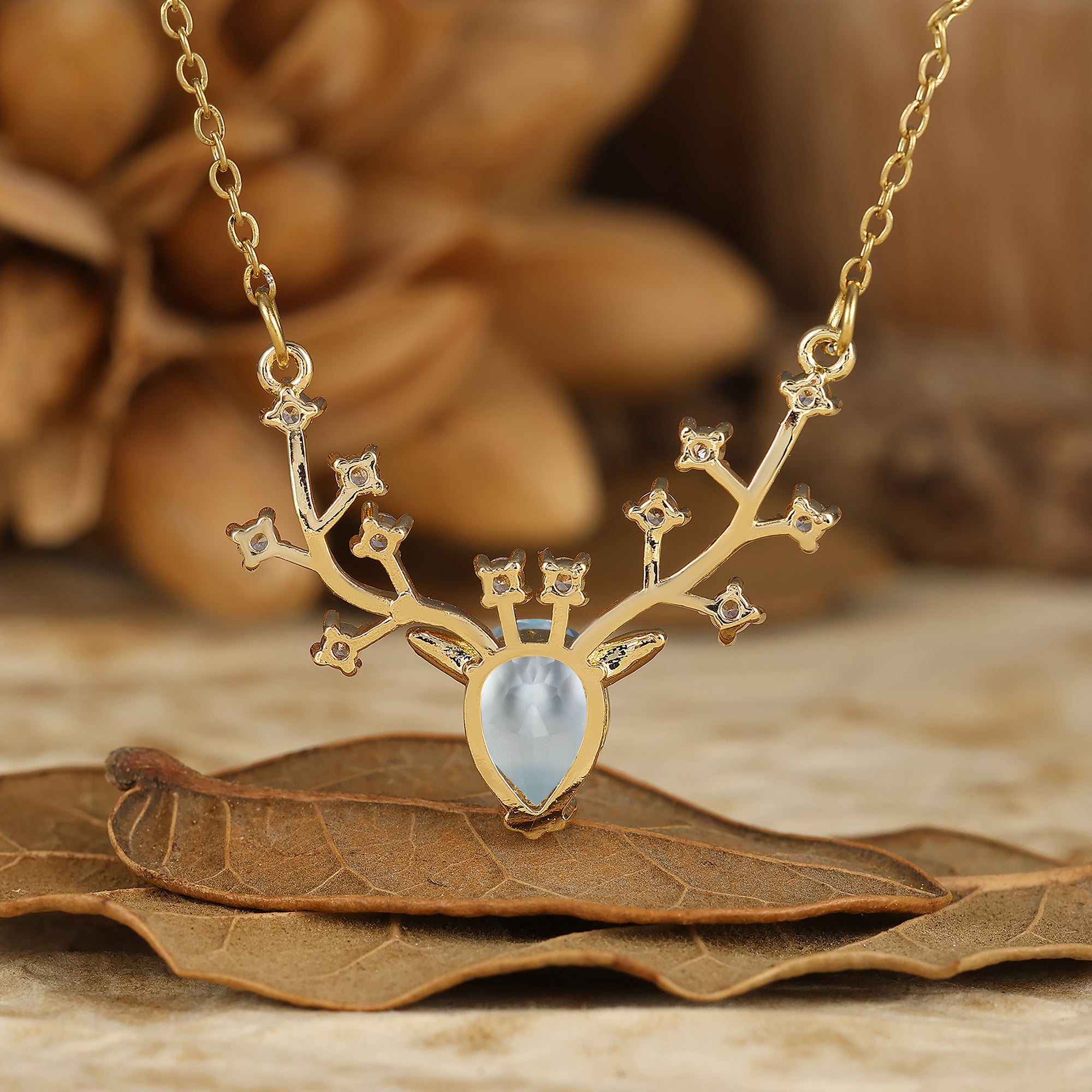 Reindeer Antler Pear Cut Natural Amethyst Pendant Necklace