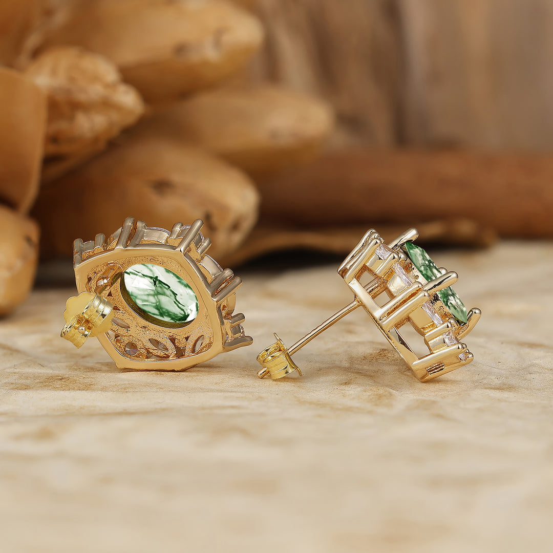 Handmade Natural Moss Agate Stud Earrings Flower Shape Earrings Halo Earrings -  Esdomera.com