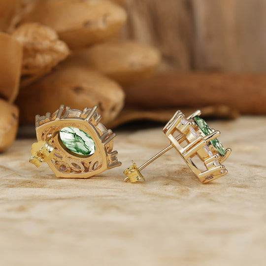 Handmade Natural Moss Agate Stud Earrings Flower Shape Earrings Halo Earrings -  Esdomera.com