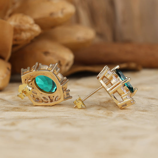 Elegant Cluster Oval Shape Emerald Studs 14k Rose Gold Stud Earrings For Her -  Esdomera.com