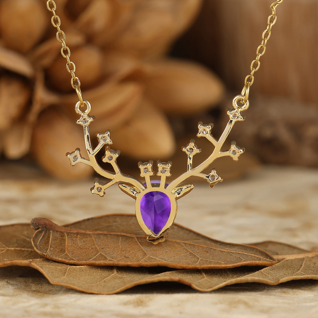 Pendentif en aigue-marine taille poire au design délicat de bois de cerf, collier S925 pour femmes