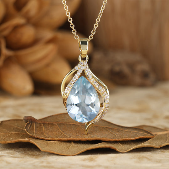 Colgante de Ágata Musgo en Corte Pera en Oro Amarillo Macizo 18K/14K Collar con Colgante en Forma de Gota