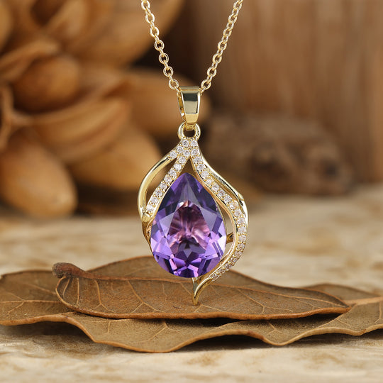 Colgante de Ágata Musgo en Corte Pera en Oro Amarillo Macizo 18K/14K Collar con Colgante en Forma de Gota