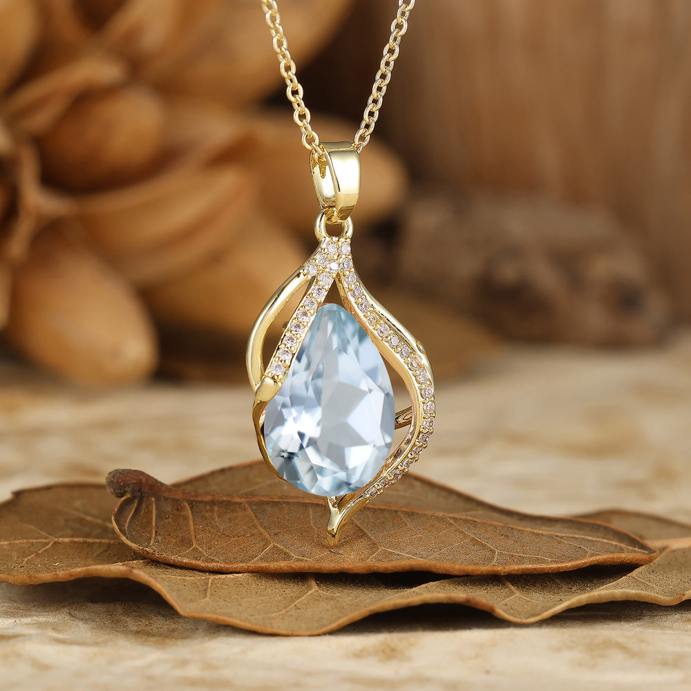 Vintage 1.5CT Pear Cut Aquamarine Necklace Bridal Pendant Necklace March Birthstone Gift