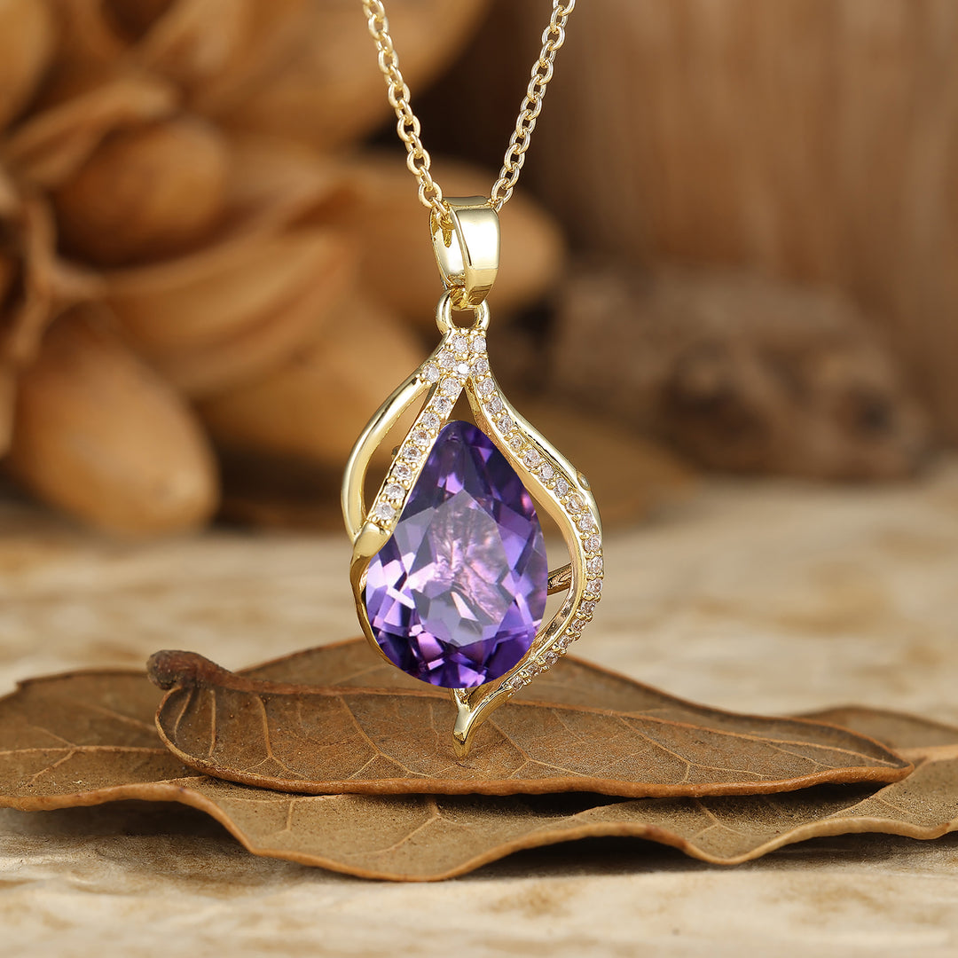 Colgante de Ágata Musgo en Corte Pera en Oro Amarillo Macizo 18K/14K Collar con Colgante en Forma de Gota