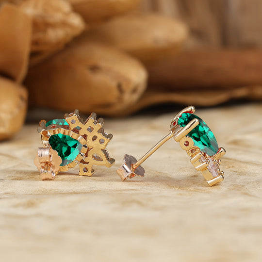 Elegant Heart Emerald 14K Solid Gold Stud Earrings Wedding Anniversary Gift for Her -  Esdomera.com
