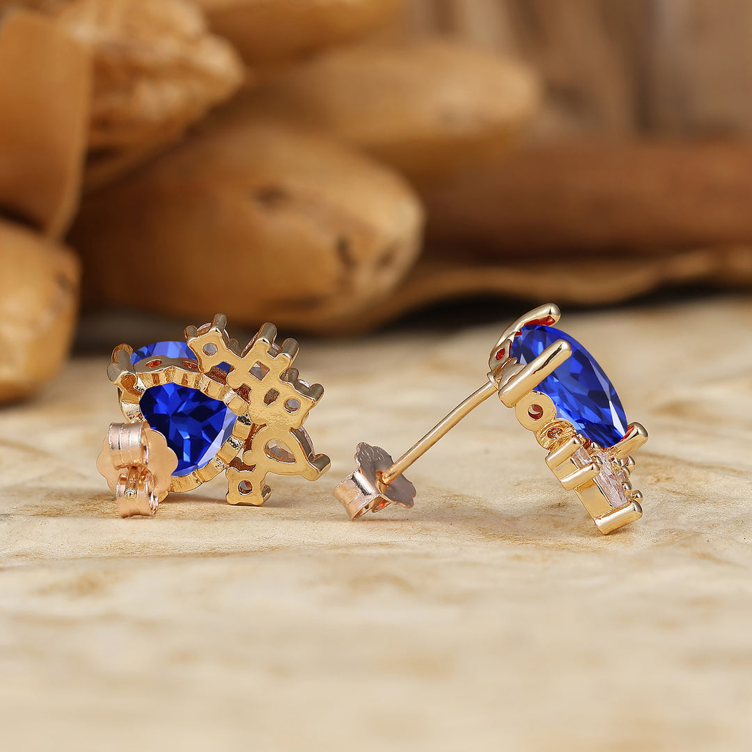 Heart-Shaped Sapphire Stud Earrings With Multi-Cut Simulated Diamonds Accents September Birthstone Earrings -  Esdomera.com